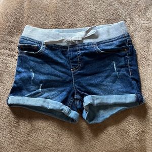 Justice girls size 10 slim Jean denim shorts elastic waist dark blue